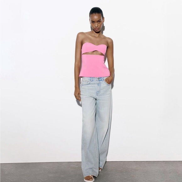 NWT ZARA PINK STRAPLESS CUT OUT TOP - Picture 2 of 6
